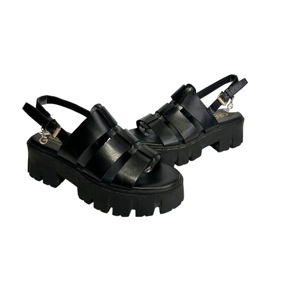 GBG Los Angeles Black chunky ankle Buckle strap Sandals 90s Y2k Size 5.5 - Picture 1 of 9